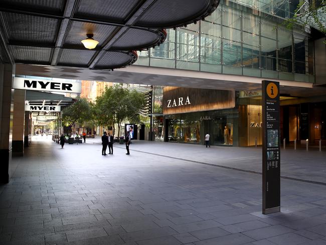 The streets of Sydney's CBD during lockdown when many employees were forced to work from home. Picture: Toby Zerna