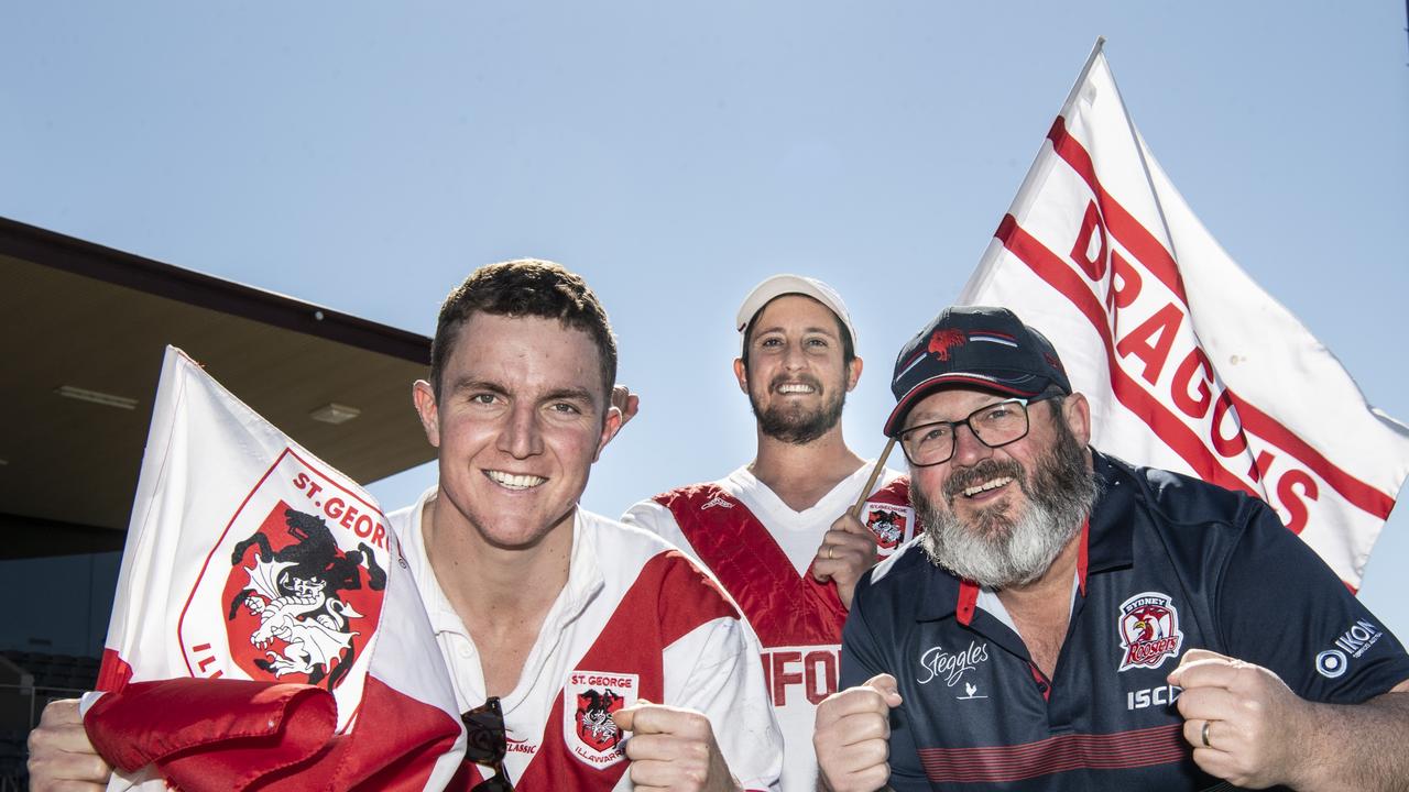 PASSIONATE FANS: Looking forward to Sunday’s NRL game are (from left) Jarrod Lee, Steven Lee and Trevor McCarthy. Picture: Nev Madsen.