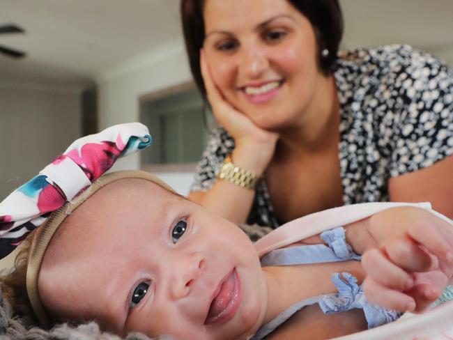 Rachael Fairhurst with her two month old Aurelia Rose Fairhurst at her Burleigh Waters home.Picture Glenn Hampson