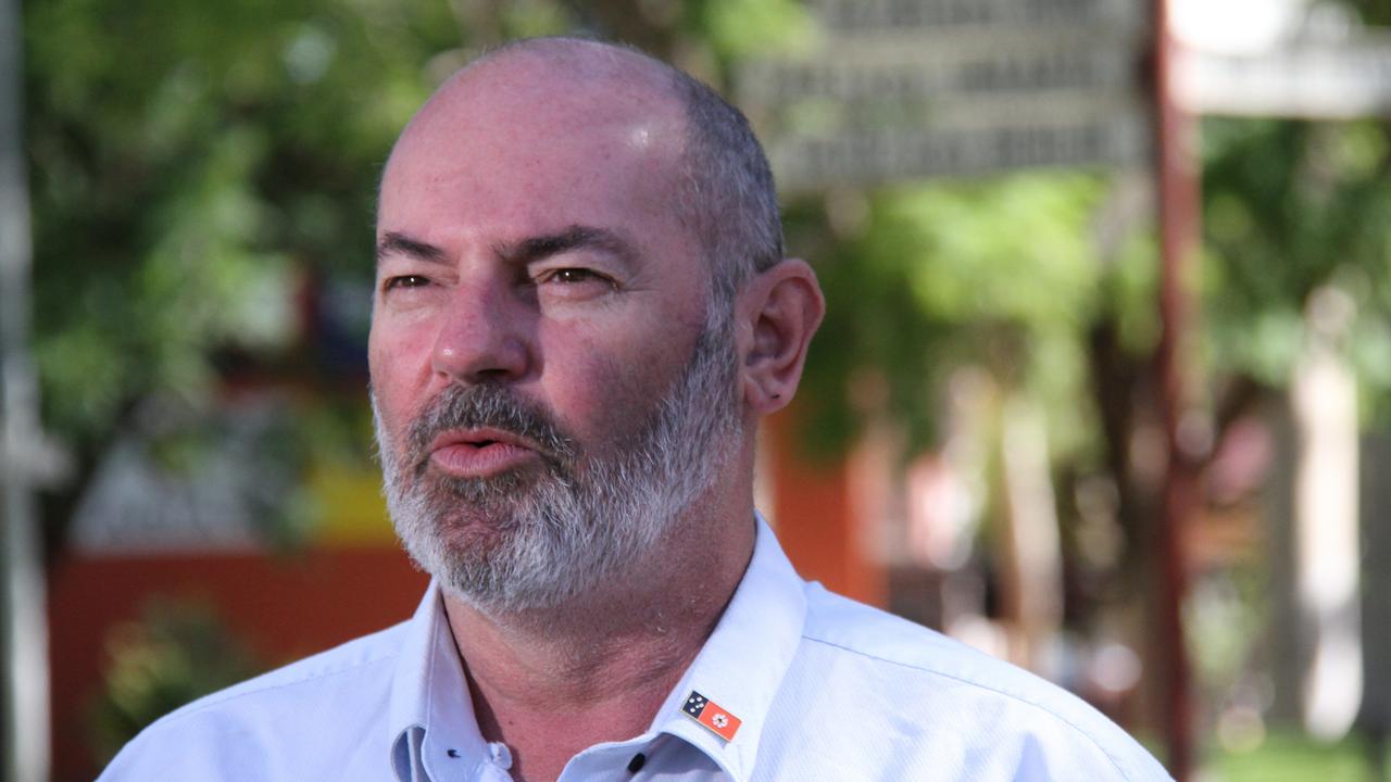 Northern Territory Treasurer Bill Yan talks to the media in the Todd Mall, Alice Springs, January 2, 2025. Picture: Gera Kazakov