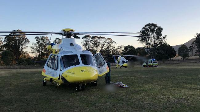 Crash into dam at Glastonbury on the outskirts of Gympie. Pictures: LifeFlight