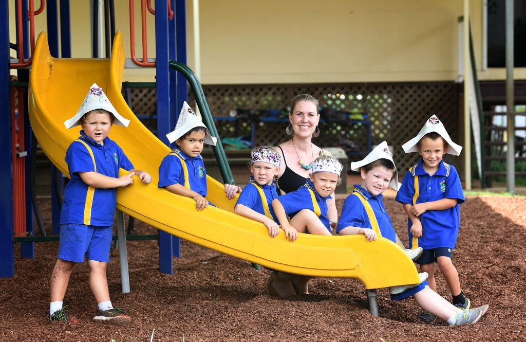 KANDANGA PREP: (From left) Sammy McMillan, Francis Jones, Alexis Saunders, Miss Sharlee Hunter, Mia Garrett, Angus Grainger and Koby Mitchell. Picture: Renee Albrecht