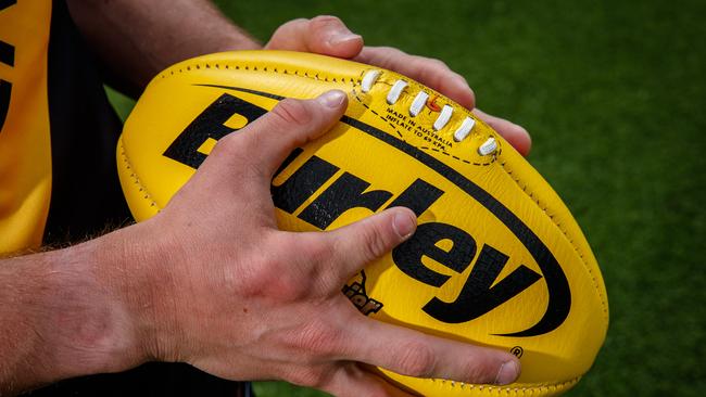 Glenelg SANFL premiership player Brad McCarthy was born with only 4 fingers on his right hand. Picture: Matt Turner.