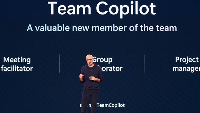 Microsoft CEO Satya Nadella says the company’s AI Copilot has become a ‘valuable new member of the team’. Picture: AFP