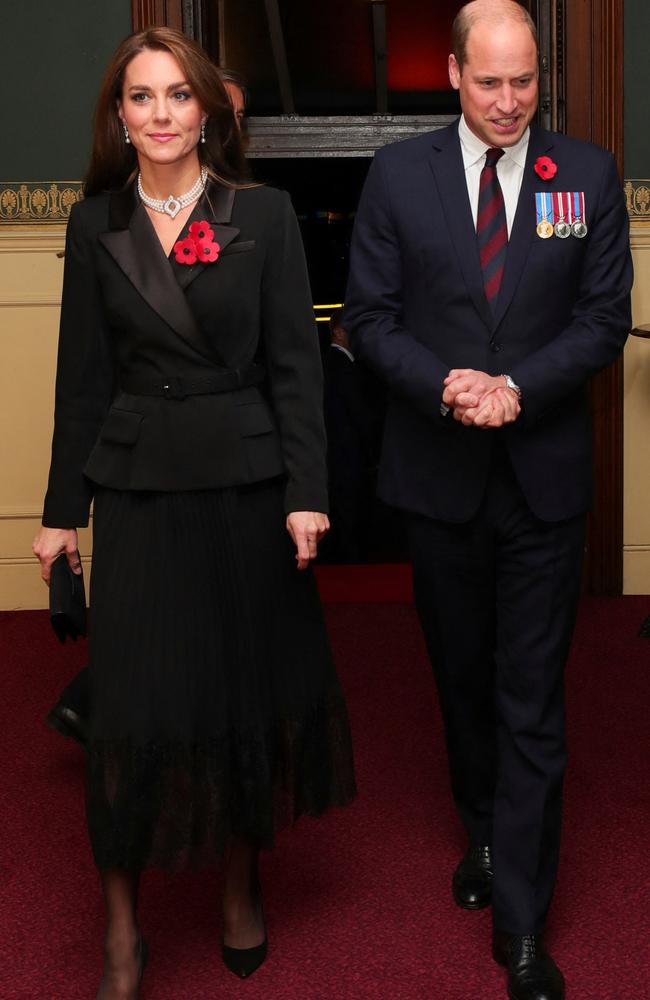 Prince William, Prince of Wales, and Catherine, Princess of Wales arrive to attend the Royal British Legion Festival of Remembrance at Royal Albert Hall. Picture: Getty Images