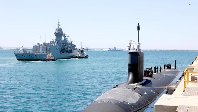 US Navy Virginia Class submarine USS Mississippi arrives at Fleet Base West, Rockingham, in Western Australia.