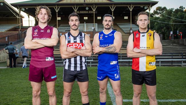 Lochie Charlton (PAOC), Jon Giannini (Payneham), Jesse O'Brien (SPOC) and Lou Whitlelock (Goodwood). Picture: Mark Brake