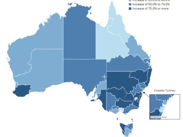 Job ads growth across Australia compared to pre-pandemic levels. Source: National Skills Commission