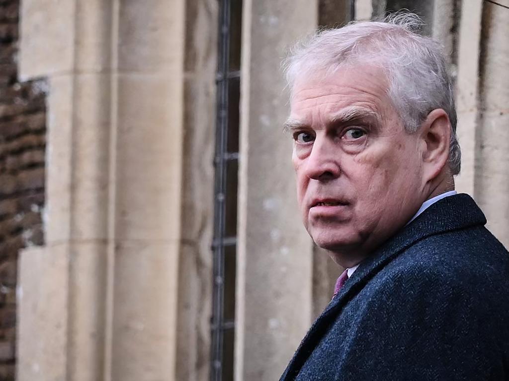 Prince Andrew, Duke of York reacts as he arrives for the Royal Family's traditional Christmas Day service at St Mary Magdalene Church in Sandringham, Norfolk. Picture: AFP