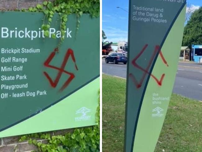 Vandals armed with red spray paint have plastered Nazy symbols across a north sydney suburb in an "abhorrent" act that has horrified locals.