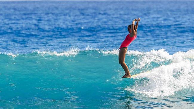 Former World Champion and now World number 2 Rachael Tilly shows her poise and grace hanging ten. Picture: Contributed