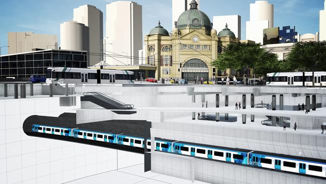 An artist’s impression of how Melbourne Metro station CBD South would look like.