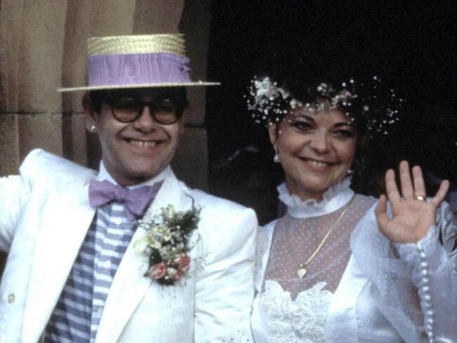 Elton John and Renata Blauel on their wedding day in Sydney in 1984. Picture: Getty Images