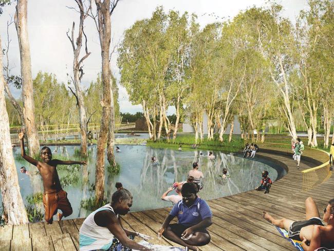 An artist’s impression of a concept plan for safe swimming at Lake Jabiru