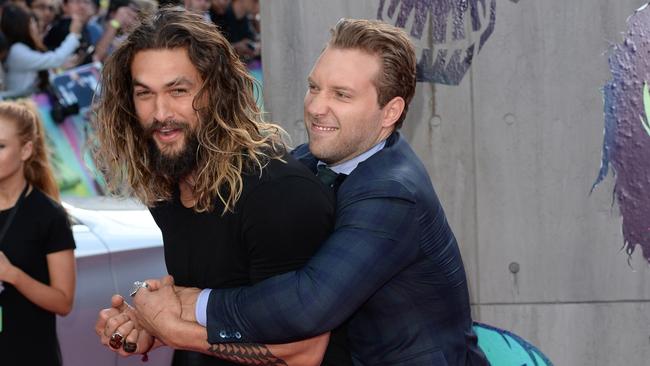 Jai Courtney and Jason Momoa at the European Premiere of Suicide Squad at Odeon Leicester Square on August 3, 2016 in London.