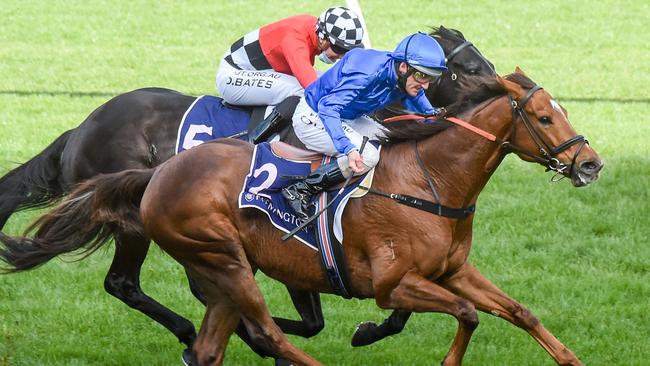 Home Of The Brave timed his run to perfection in the Aurie’s Star Handicap. Picture: Getty Images