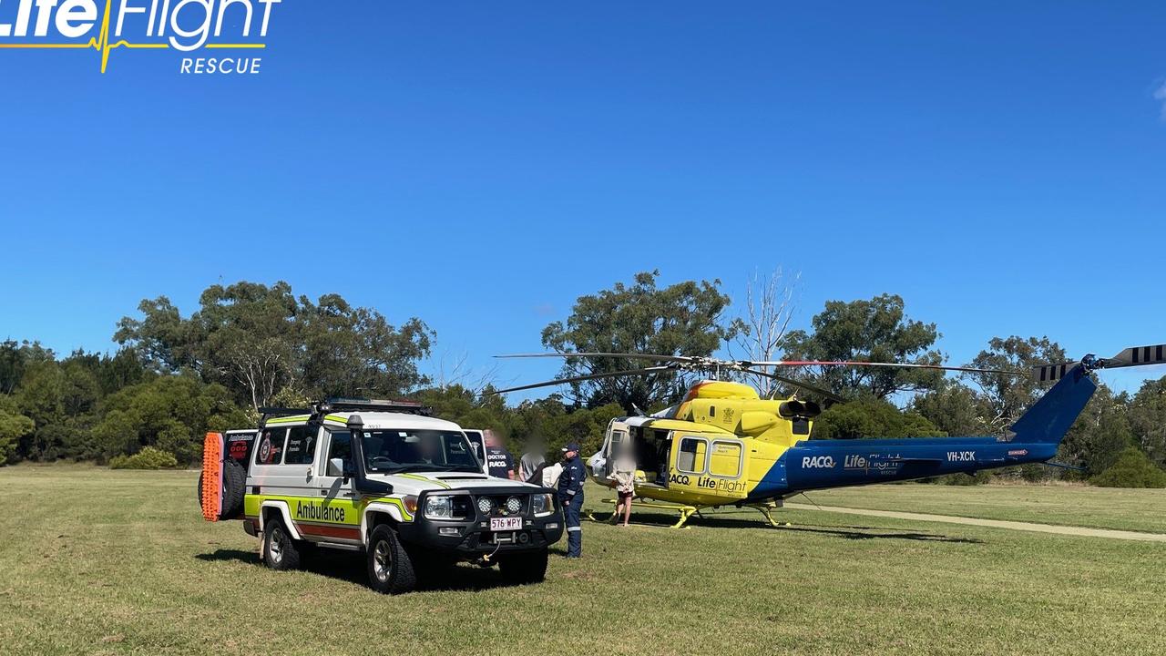 A teenager has been flown to hospital after going underwater while going for an early morning swim at Rainbow Beach. Picture: RACQ LifeFlight Rescue media.