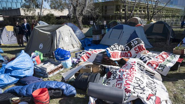 Students were forced to move their encampment on The Australian National University campus. Picture: NewsWire / Martin Ollman