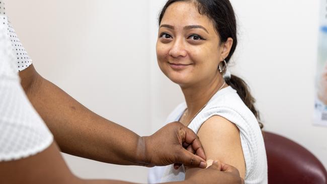 Bakewell mum-to-be Pritee Shrestha receives an RSV vaccine. The vaccine is being made free for pregnant women across the country from February 3, 2025. Picture: Supplied.