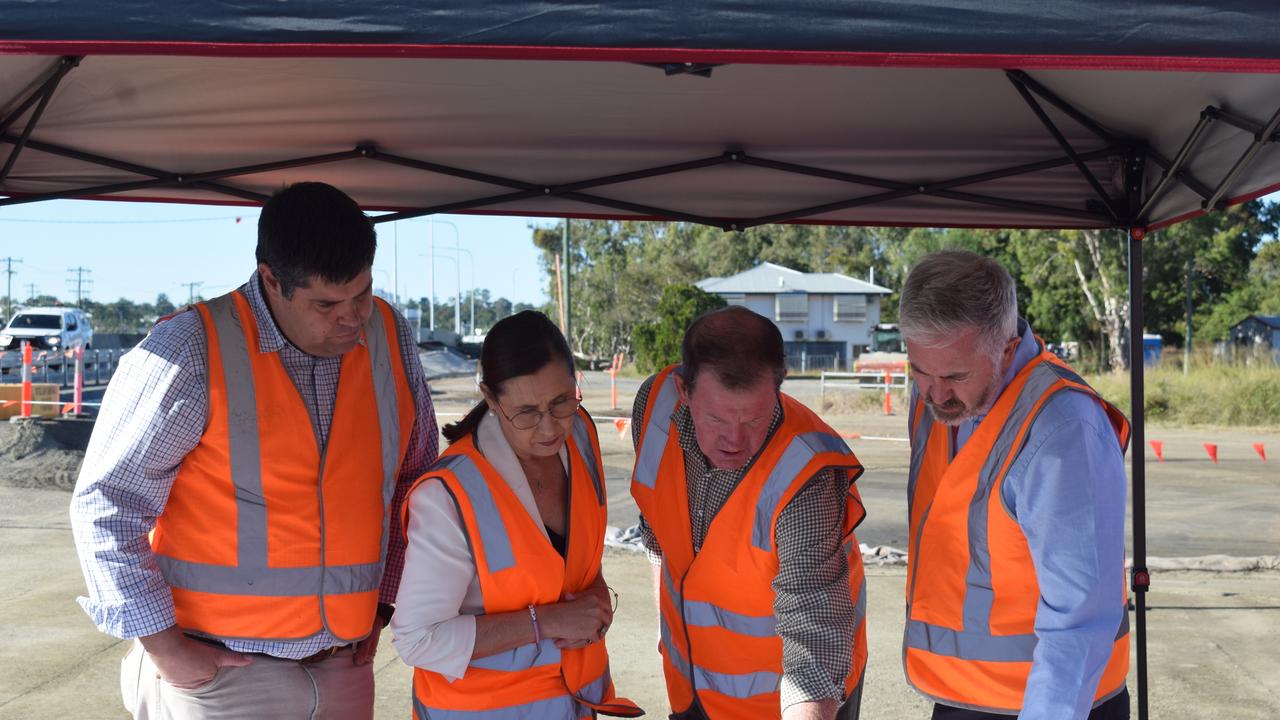 The Lion Creek Bridge was officially declared opened on Thursday, June 5 at a press conference. Present at the conference was the Queensland Minister for Transport and Main Roads Brent Mickelberg, State Member for Rockhampton Donna Kirkland, State Member for Mirani Glen Kelly and Federal Assistant Minister for Regional Development and Senator for Queensland, Anthony Chisholm who are pictured looking at different road project plans.