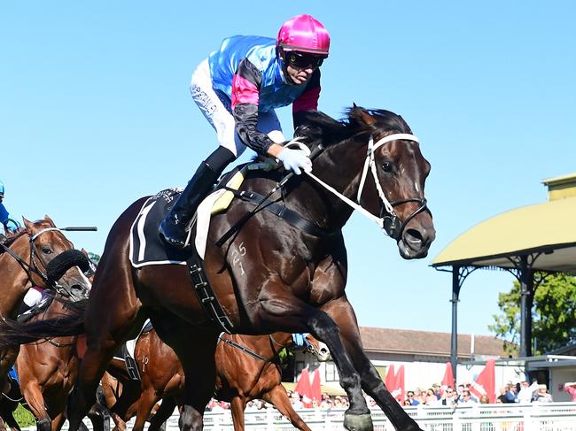 Astapor leads all the way to win the QTIS 2YO Handicap for Justin Stanley and Clinton Taylor. Picture: Grant Peters - Trackside Photography