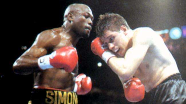 Tory Waters fights American Simon Brown at the MGM Grand, Las Vegas, in 1994.