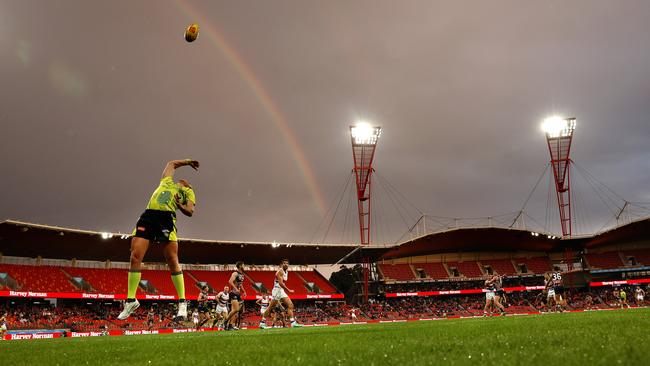 The Sir Doug Nicholls Round match between the GWS Giants and the Western Bulldogs at Engie Stadium in May. Picture: Phil Hillyard