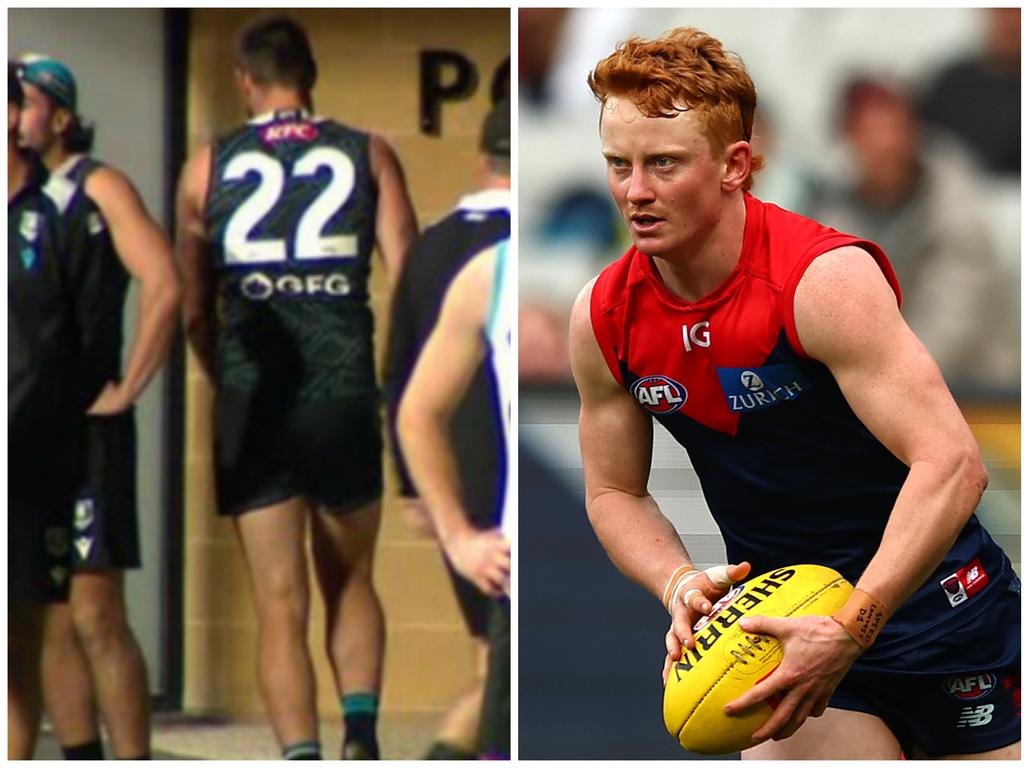 Port Adelaide star forward Charlie Dixon leaves the track early, while the Dees are set to be bolstered by the return of Jake Bowey.