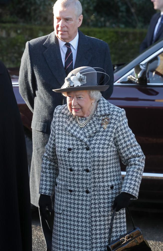 Queen Elizabeth II and Prince Andrew, Duke of York, attend church at Hillington in Sandringham. Picture: Getty Images