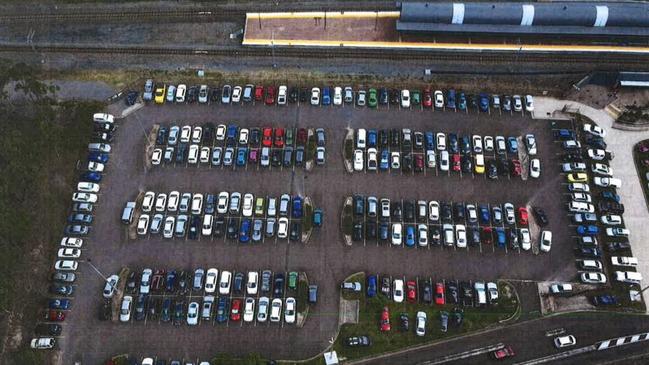 Overcrowding at the car park at Coomera Railway Station.