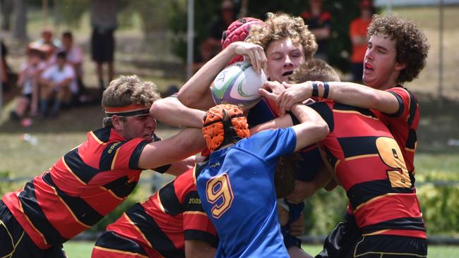 Downlands College and Rockhampton Grammar faced off in the grand final of the Regional Rugby Championships. Photo: Pam McKay.