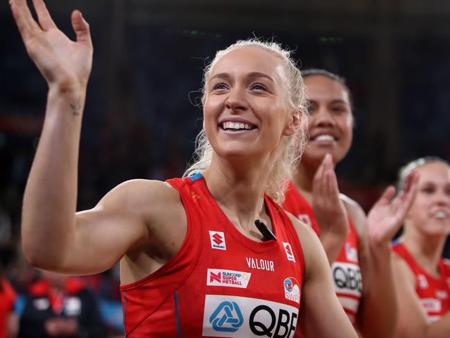 Fraser acknowledging the adoring crowd when at the Swifts. Picture: Jason McCawley/Getty Images