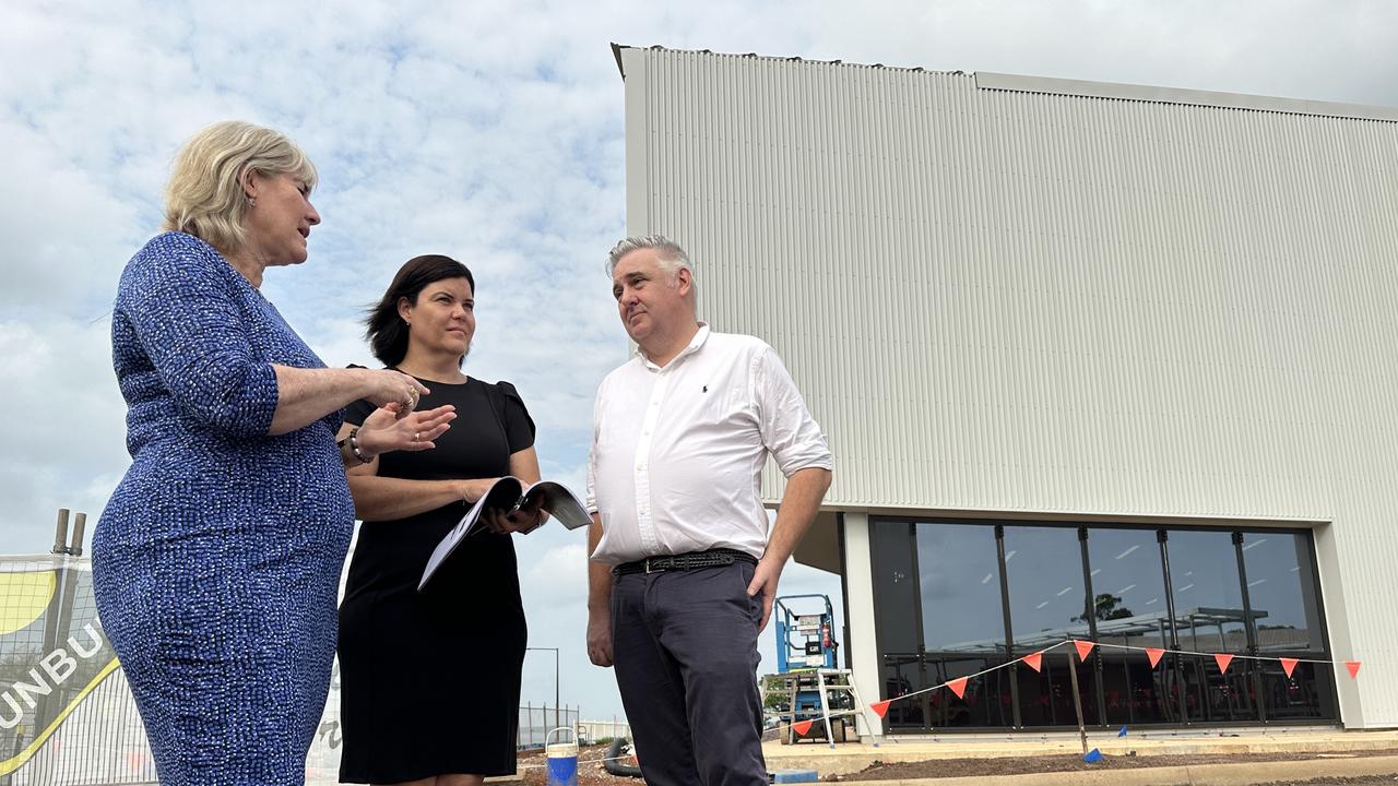 Treasurer Eva Lawler, Chief Minister Natasha Fyles and Master Builders NT chief executive Ben Carter at Larrakeyah Defence Precinct