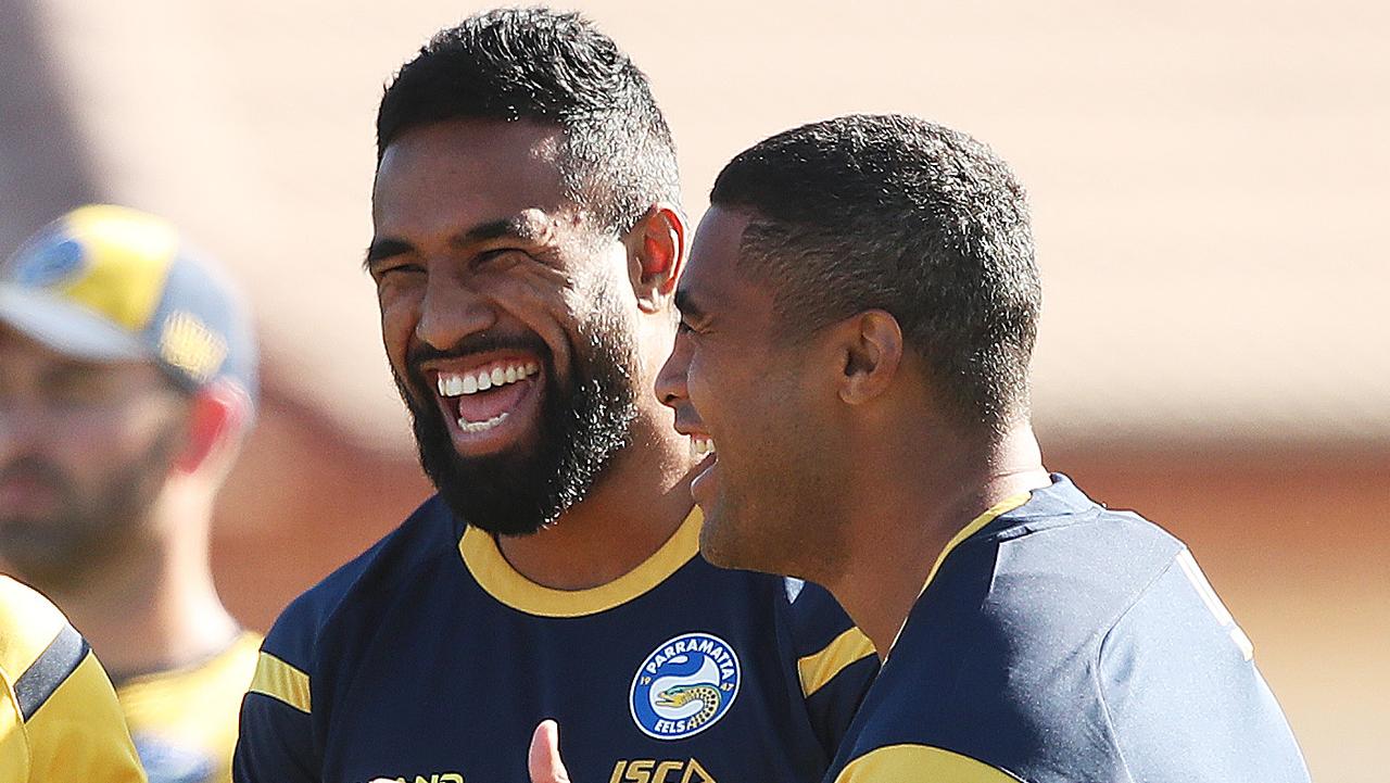 Brothers George and Michael Jennings during Parramatta Eels training.