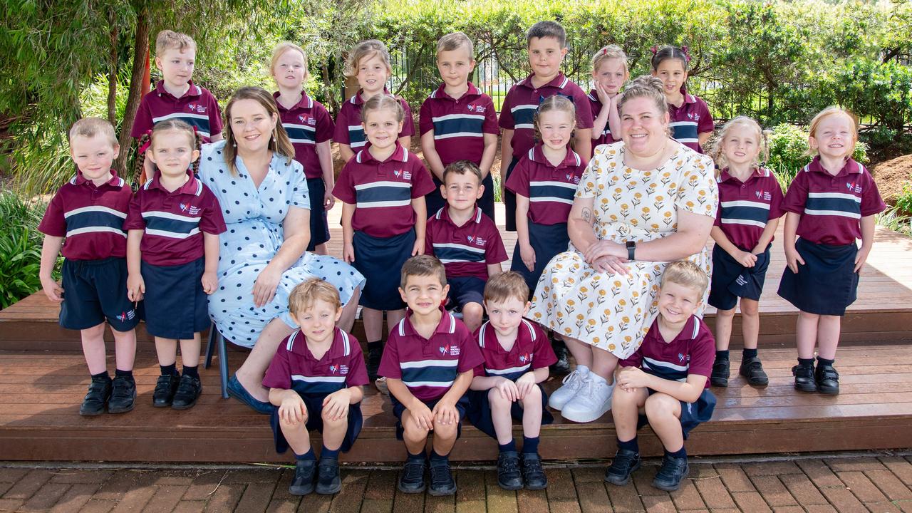 MY FIRST YEAR 2024: Mary MacKillop Catholic College Prep C students with Courtney Davis (left) and Anabel Austin, February 2024. Picture: Bev Lacey