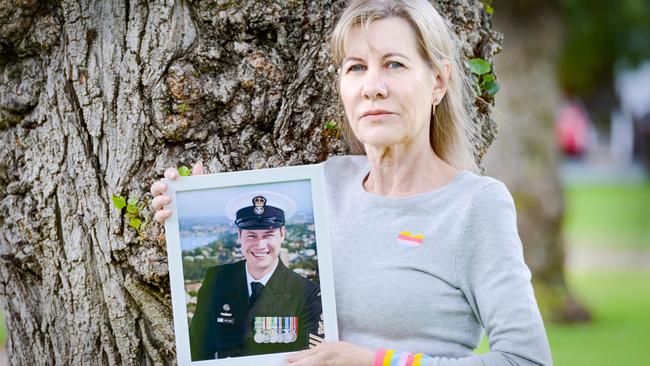 Julie-Ann Finney with a picture of her son Dave, who lost his battle with PTSD after serving in the Navy.