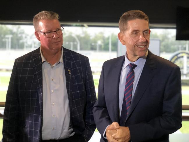 Queensland Treasurer Cameron Dick pictured with Rockhampton MP Barry O’Rourke (left). Picture: Melanie Plane