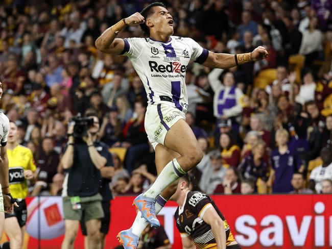 Victorian product Sua Fa'alogo scores on debut for the Storm. Picture: NRL Pics