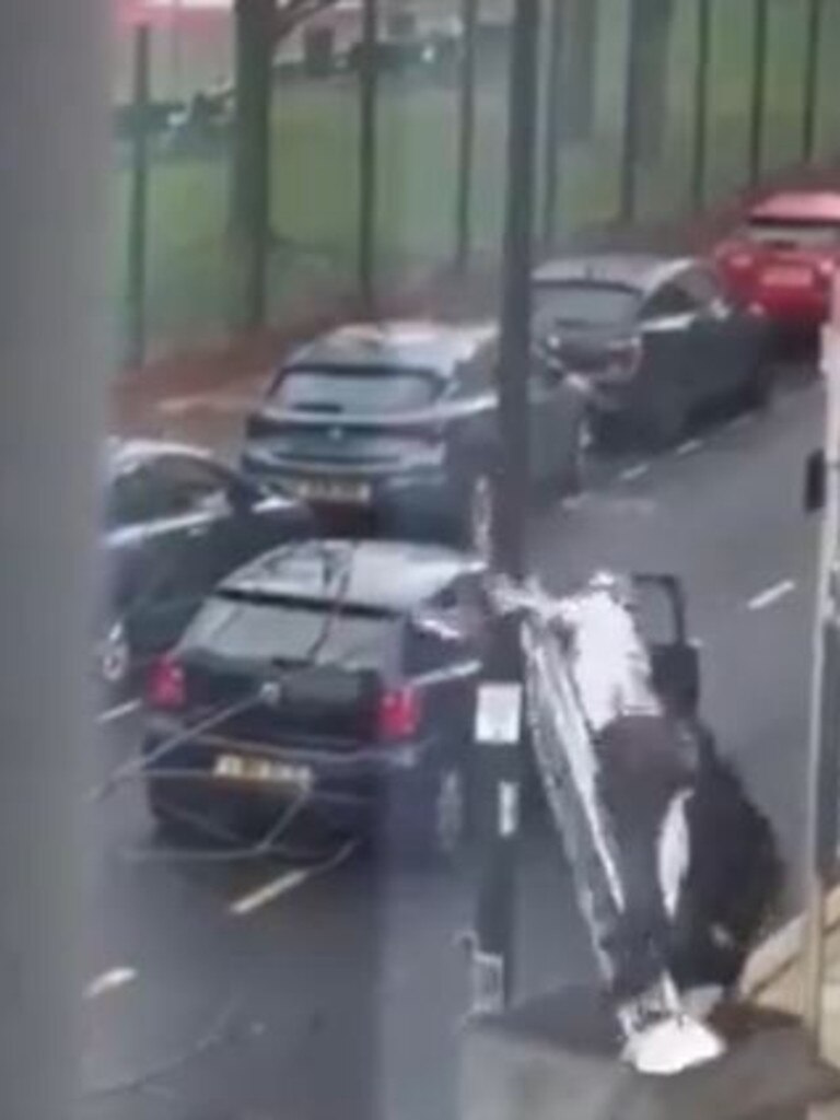 A driver passing by kicked the metal box from underneath the man’s feet. Picture: Twitter @CrimeLdn