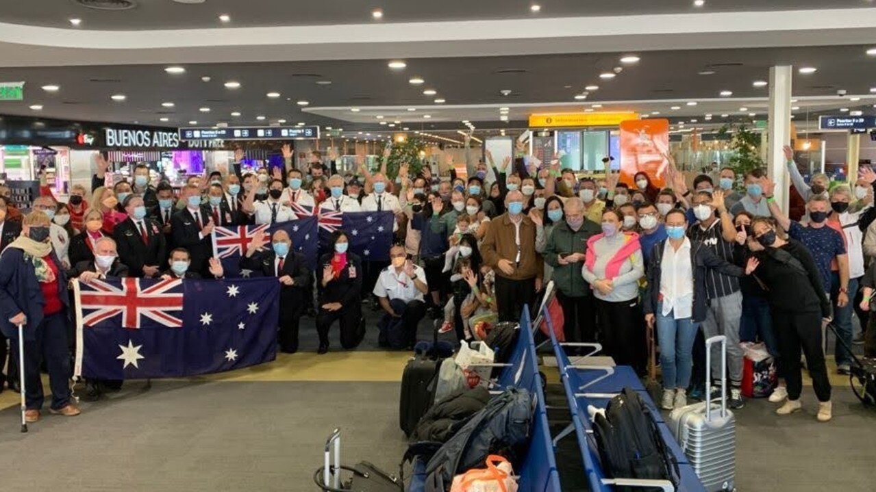 107 excited passengers ready for departure from Buenos Aires to Australia. Picture: Qantas