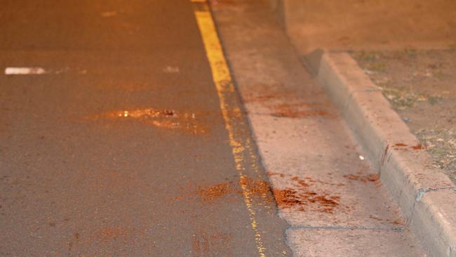 Blood stains on the road. Picture: Steve Tyson