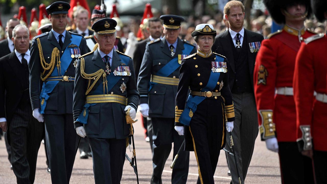 The grief-stricken royal family walked side-by-side in the procession. Picture: Loic Venance / AFP.