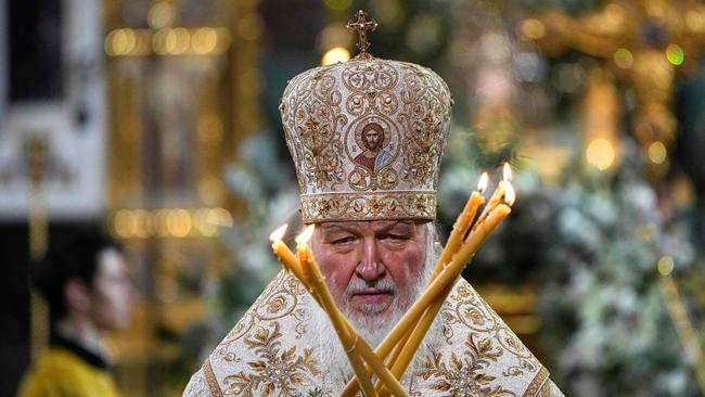 Russian Patriarch Kirill leads a Christmas mass at the Cathedral of Christ the Saviour in Moscow. Picture: AFP