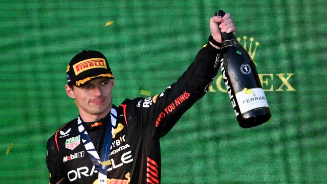 Max Verstappen celebrates after winning the Australian Grand Prix. Picture: AFP