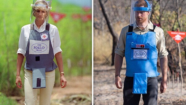 Prince Harry, right, is continuing on the work of his mother, the late Princess Diana. Pictures: AP, AFP