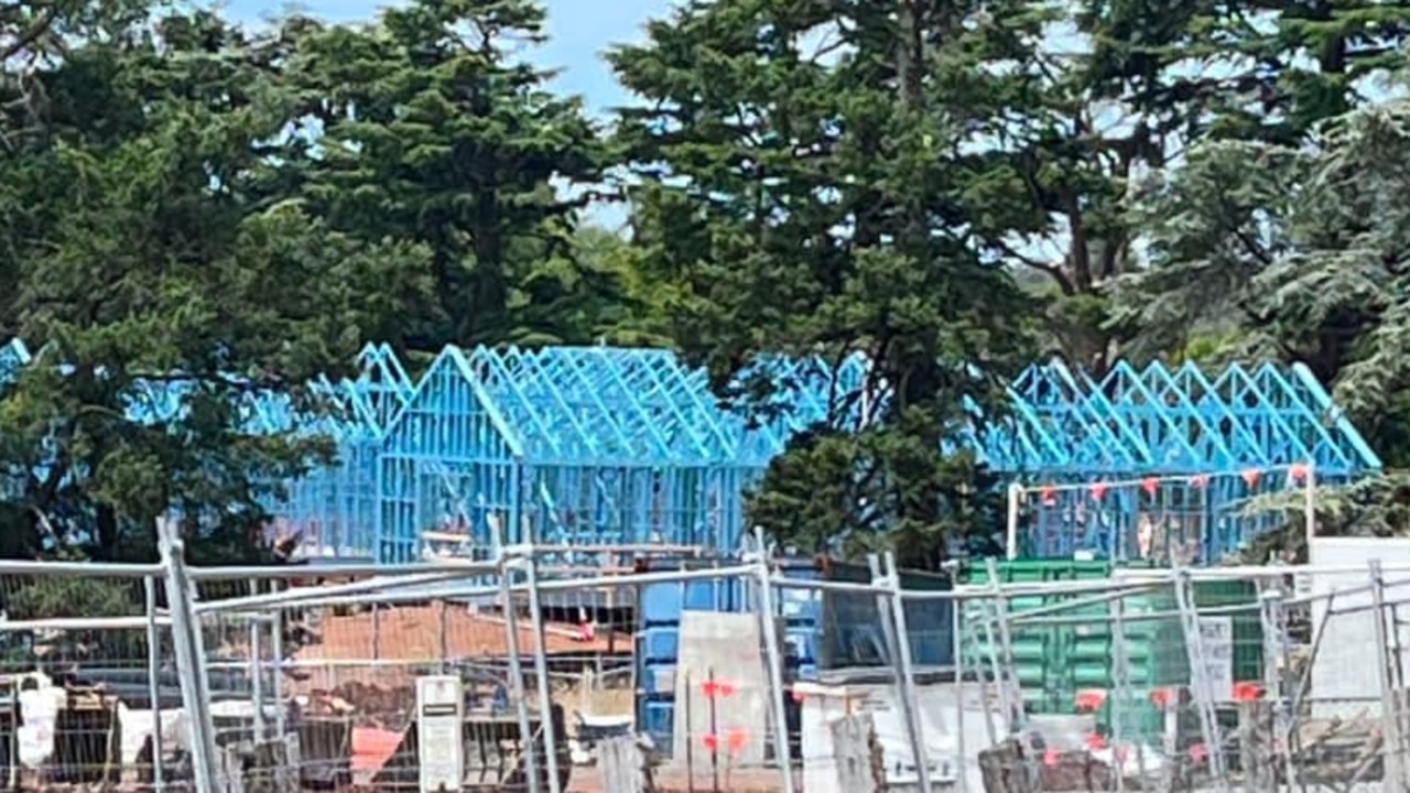 Frames for the first two carbon-neutral homes are up, giving fans a glimpse of the builds coming to Daylesford. Michael O'Sullivan/Facebook