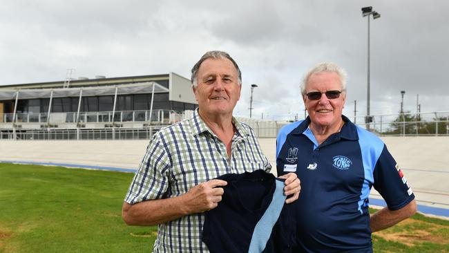 Ian Carter and Peter Dabinett at the Edwardstown Footy Club. The club marks its 100th year this season — and will kick off the year in a new-look home, with an $8.8m upgrade near completion.                             Picture: AAP/Keryn Stevens