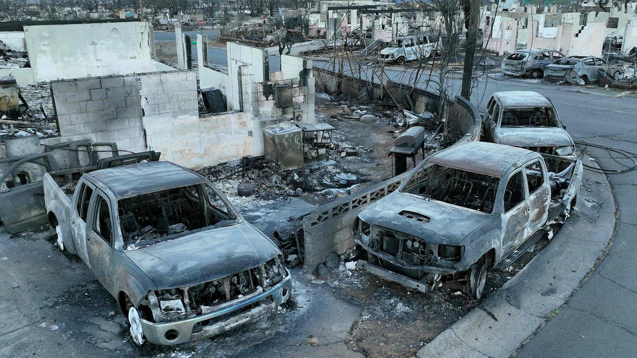 Burnt cars and homes are seen in a neighbourhood that was destroyed by a wildfire on August 18, 2023 in Lahaina, Hawaii. Picture: Justin Sullivan / Getty Images via AFP