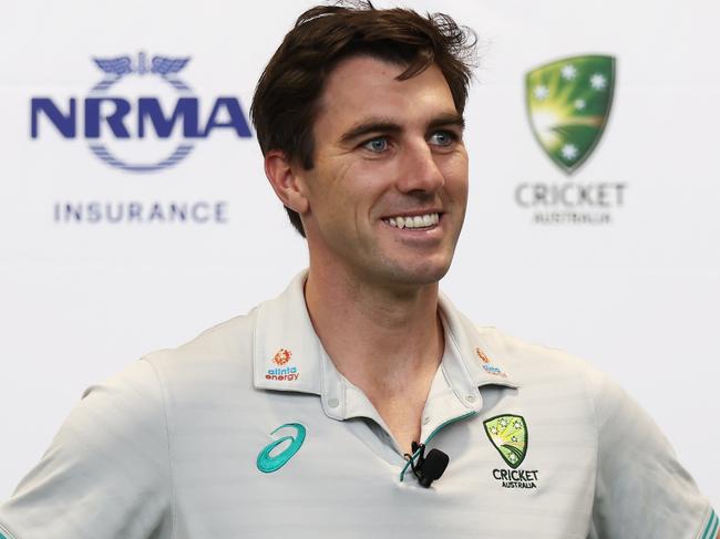 SYDNEY, AUSTRALIA - SEPTEMBER 30:    Pat Cummins speaks to the media during a Cricket Australia & Cricket NSW Platinum Partnership announcement with NRMA Insurance at Cricket NSW HQ on September 30, 2022 in Sydney, Australia. (Photo by Matt King/Getty Images for Cricket Australia)