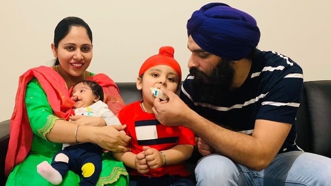 Harjinder Singh Mandair, right, has been separated from his four-year-old son who has been stranded in India with his grandparents since September 2019. Picture: Supplied